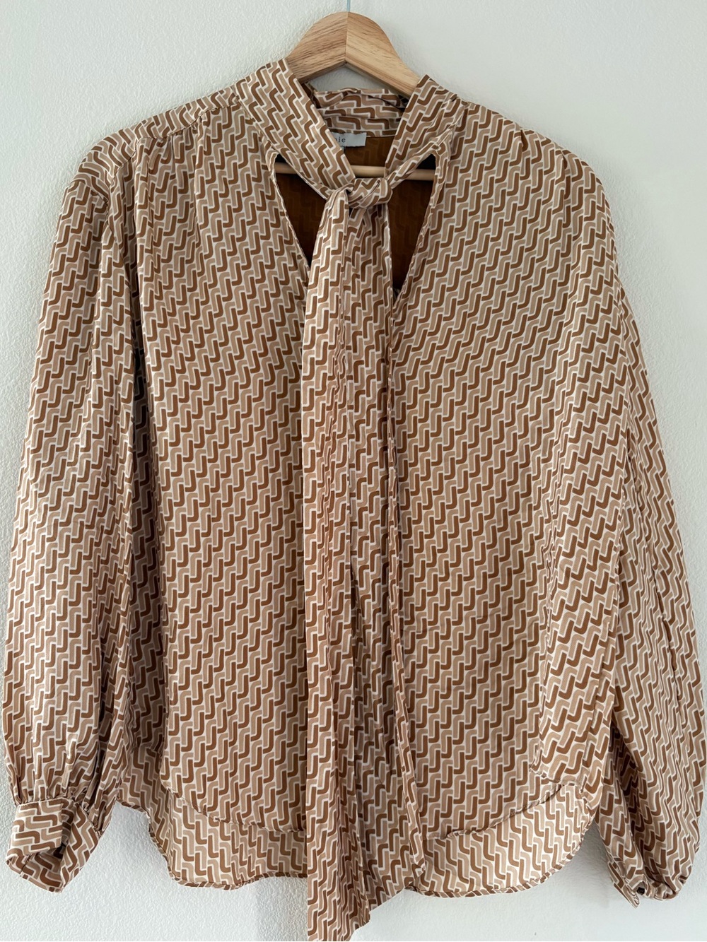 JOIE Women’s Tie-Neck Geometric Blouse (100% silk - Small)